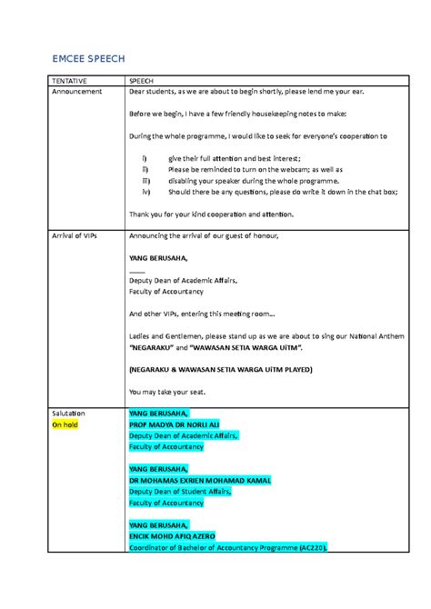 how to emcee an event script sample