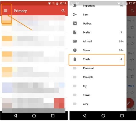 how to empty trash email on android