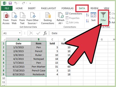 how to enable filter in excel sheet