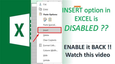 How To Enable Insert In Excel