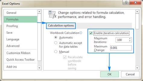 how to enable iterative calculation on excel