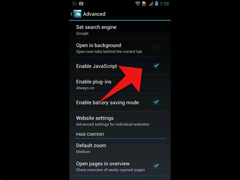 how to enable javascript on android cell phone