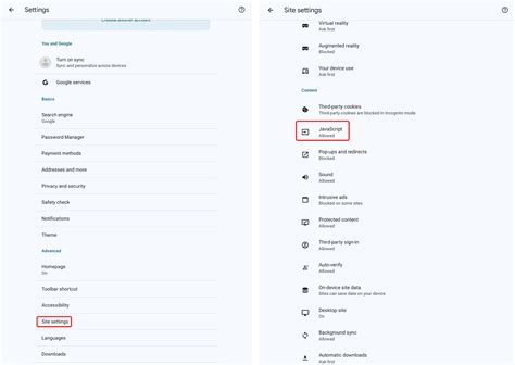 how to enable javascript on android chrome