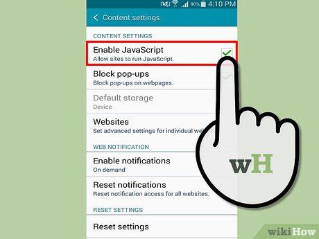 how to enable javascript on samsung browser