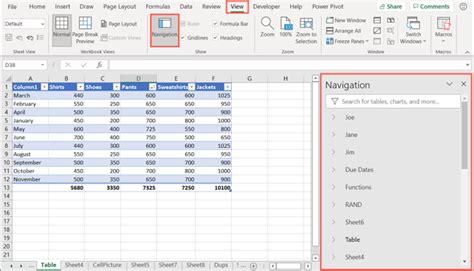 how to enable navigation bar in excel