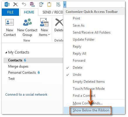 how to enable quick access toolbar in outlook