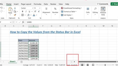 how to enable status bar in excel office 365