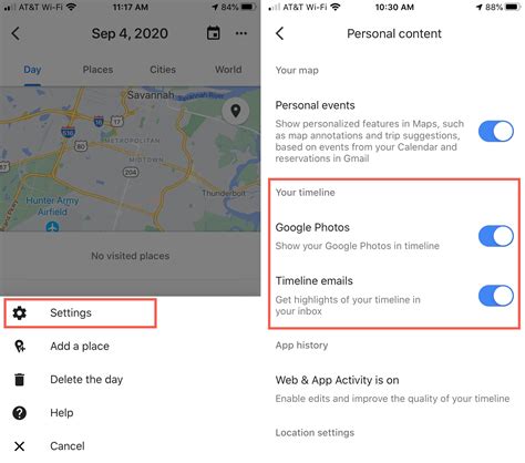 how to enable timeline in google maps iphone