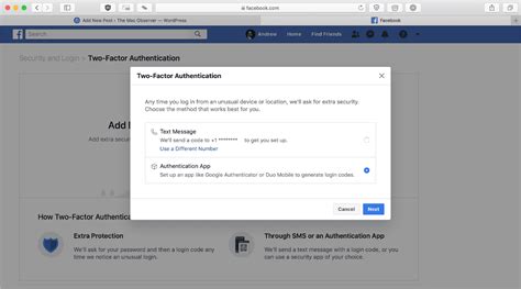 how to enable two factor authentication on facebook