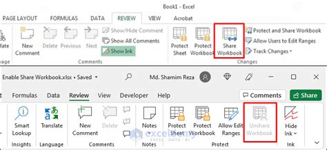 how to enable unshare workbook option in excel 365