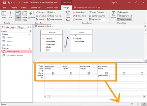 how to enter nz field name in access query builder