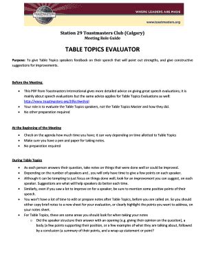 how to evaluate table topics in toastmasters