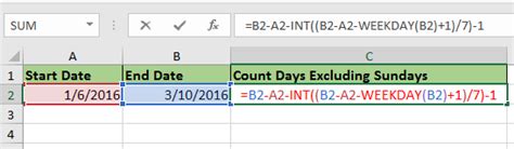 how to exclude sundays in excel formula