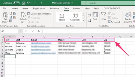 how to export data from excel to word using mail merge