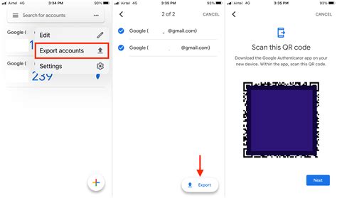 how to export google authenticator codes