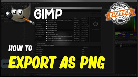 how to export image as png in gimp