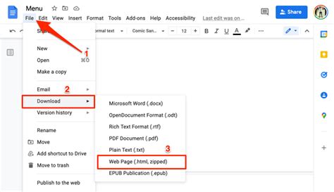 how to export one page from google docs
