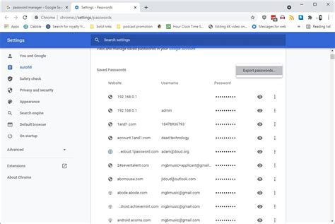 how to export passwords from chrome android