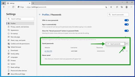how to export passwords from edge