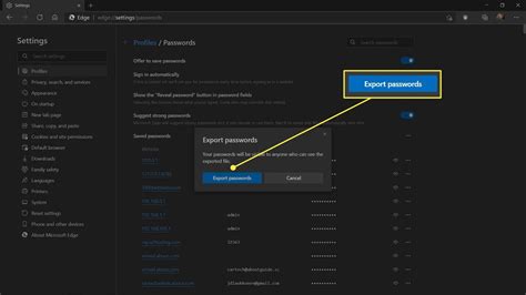 how to export passwords from edge browser