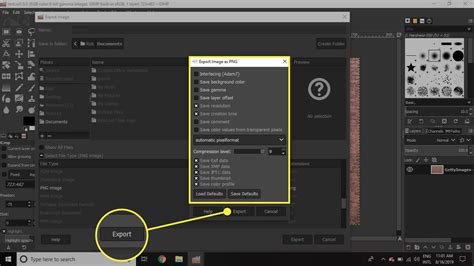 how to export to png in gimp