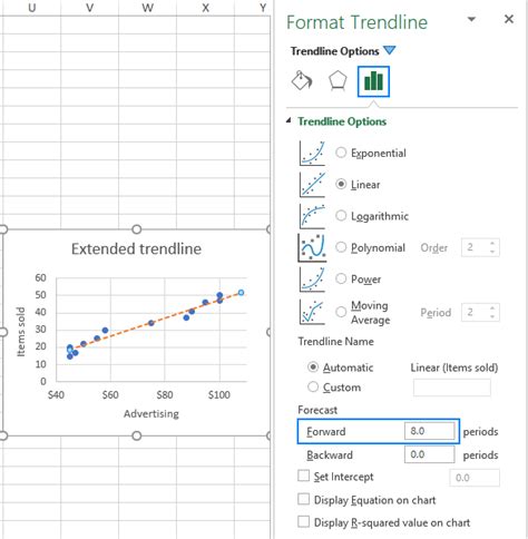how to extend trend line in excel chart
