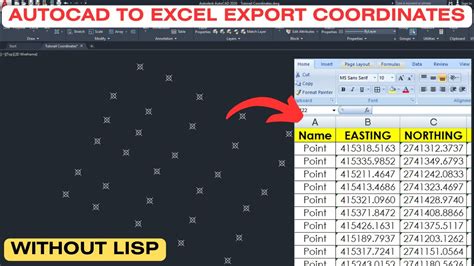 how to extract coordinates from autocad to excel