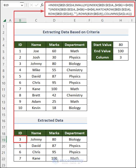 how to extract data from excel table based on criteria