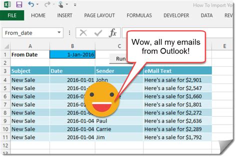 how to extract data from outlook to excel