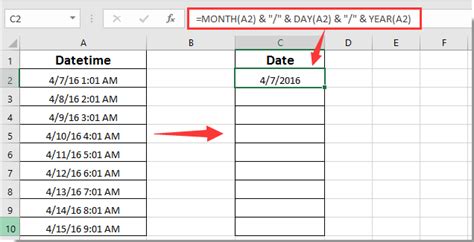 how to extract date from datetime format in excel