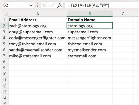 how to extract domain name from email address in excel using formula