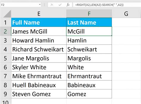 how to extract first name and last name in excel using formula