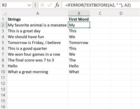 how to extract first word from cell in excel