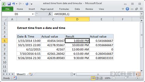 how to extract hour from date and time in excel