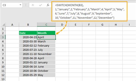how to extract month name from date in excel