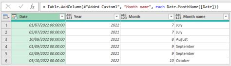 how to extract month name from date in excel power query