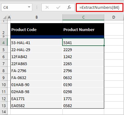 how to extract numbers in excel cell