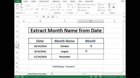 how to extract only month name from date in excel