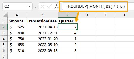 how to extract quarter from month in excel