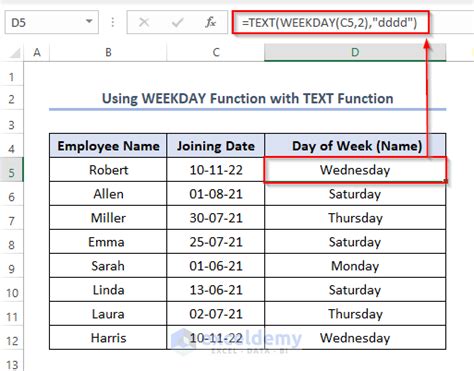 how to extract week name from date in excel