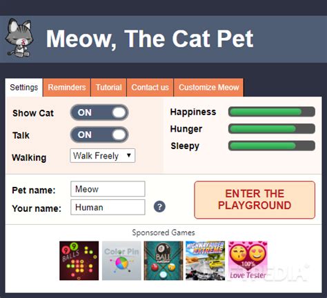 how to feed meow the cat pet on mac