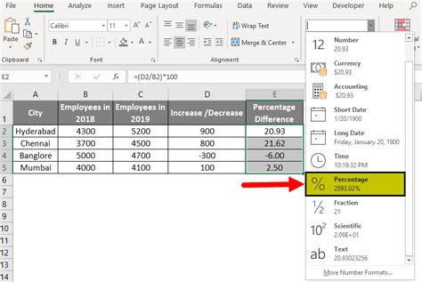 how to figure percent difference in excel