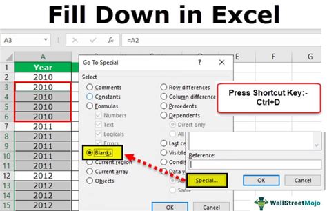 Excel fill down function, excel fill down example