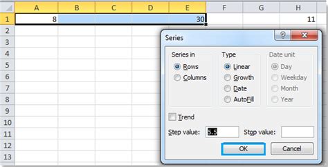 how to fill blank cells with linear values in excel