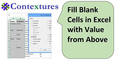 how to fill blank cells with previous value in excel using formula