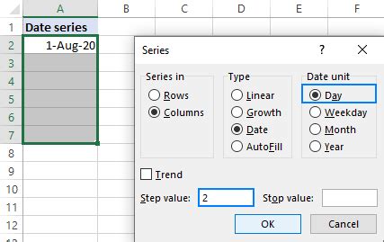how to fill date series in excel