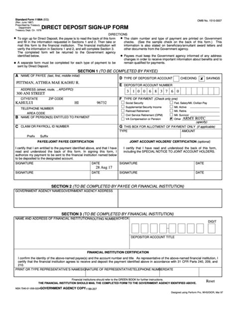 how to fill out standard form 1199a