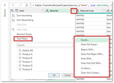 how to filter in excel power query