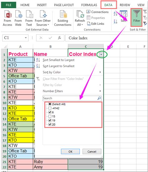 how to filter multiple colored rows in excel