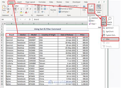 how to filter two rows in excel